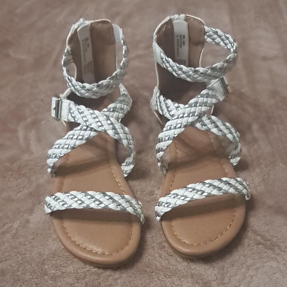 Braided White and Tan Sandals